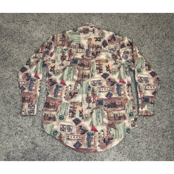 Vintage COLOURS ALEXANDER Brown Button Up Shirt Duck Print Outdoor Hunting M - Picture 2 of 8